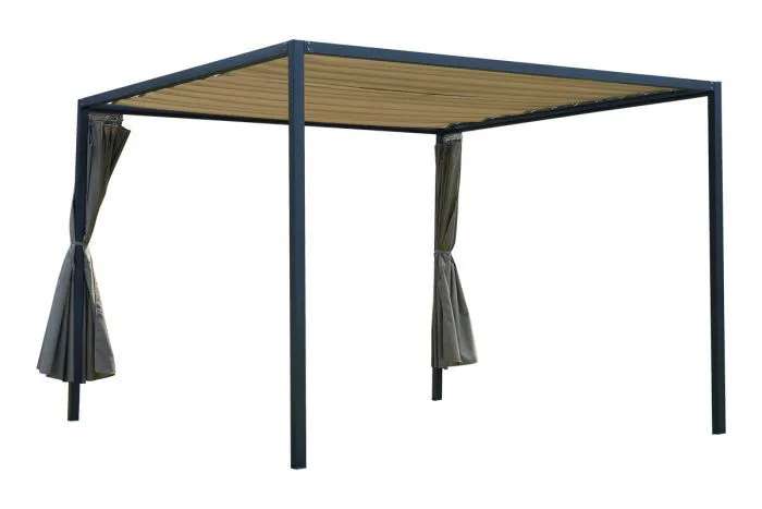 Pergola Lille con tenda in alluminio - colore: antracite, colore tenda: tortora, lunghezza: 3000 mm, larghezza: 3000 mm, altezza: 2100 mm