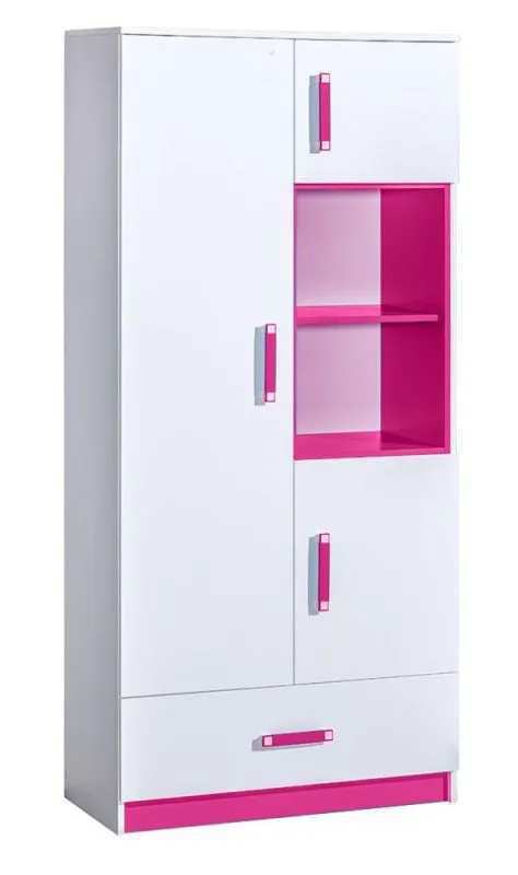 Cameretta - Armadio ad ante battenti Frank 03, bianco / rosa - 189 x 90 x 40 cm (h x l x p)