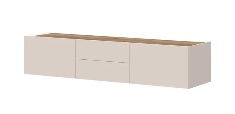 Mobile TV sospeso Asau 05, colore: cashmere / rovere scuro - Dimensioni: 37 x 176 x 47 cm (H x L x P)