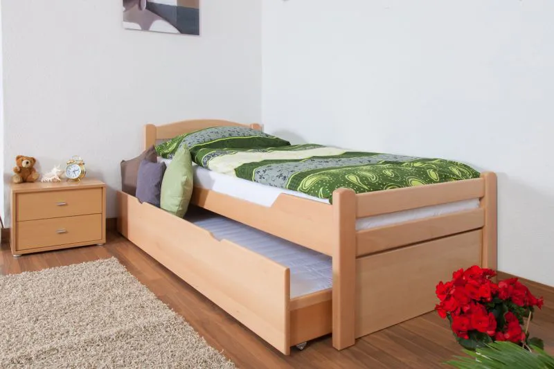 Letto singolo "Easy Premium Line" K1/2h in faggio massello naturale, incl. letto a scomparsa e 2 pannelli laterali - 90 x 200 cm