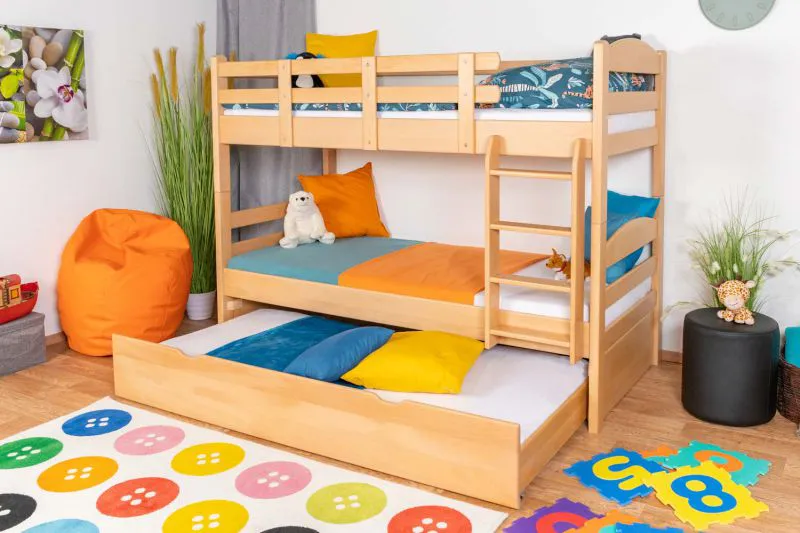 Letto a castello 90 x 200 cm per bambini "Easy Premium Line" K17/n incl. superficie di sdraio e 2 pannelli di copertura, legno massiccio di faggio naturale, laccato, divisibile